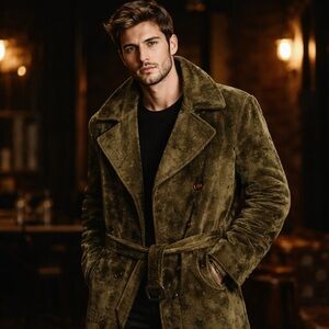 JC DE CASTELBAJAC Designer Faux Fur Trench Coat Men’s SIZE EU 52 LARGE Military